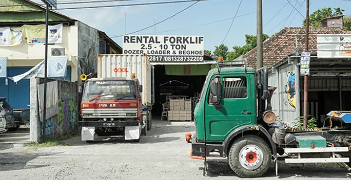 Trucks parked outside the HAFA Cargo warehouse.